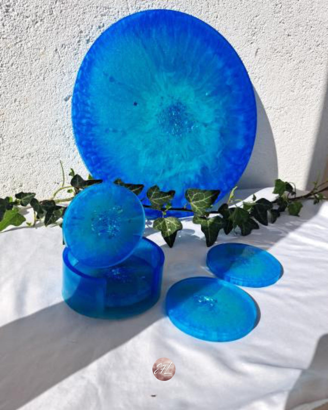 Plateau Bleu & dessous de verres