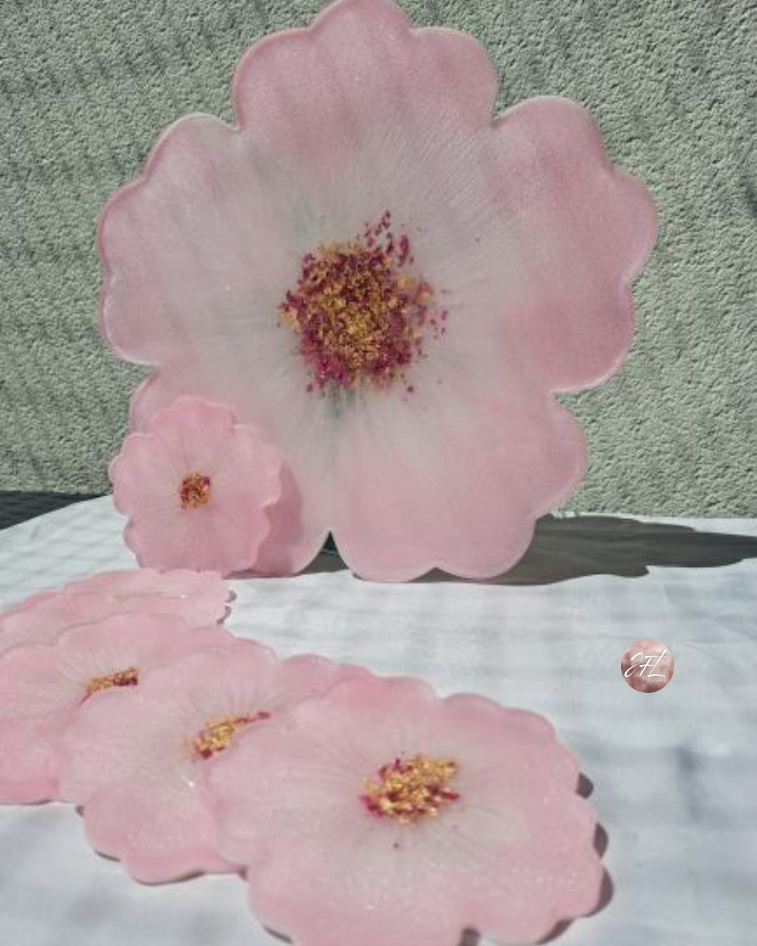 Plateau fleur et dessous de verres